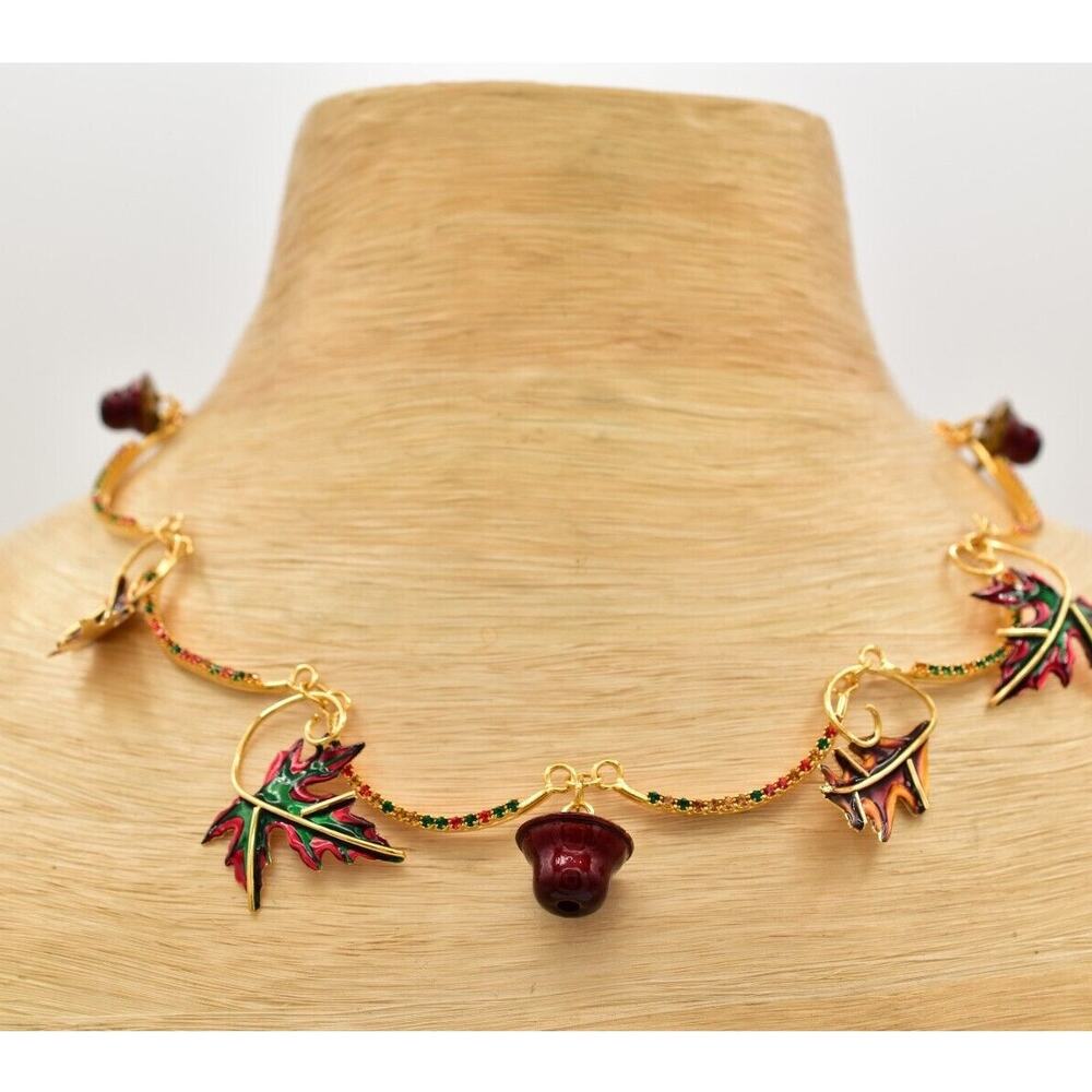 Lunch At The Ritz Vintage Leaf Acorn Necklace Autumn New York Maple Crystal BinI